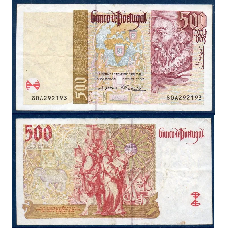 Portugal Pick N°187c, Billet de banque de 500 Escudos 2000