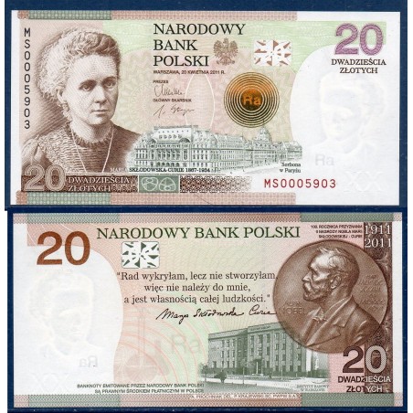 Pologne P.184A, Neuf, Billet de 20 Zlotych 2011 Médaille