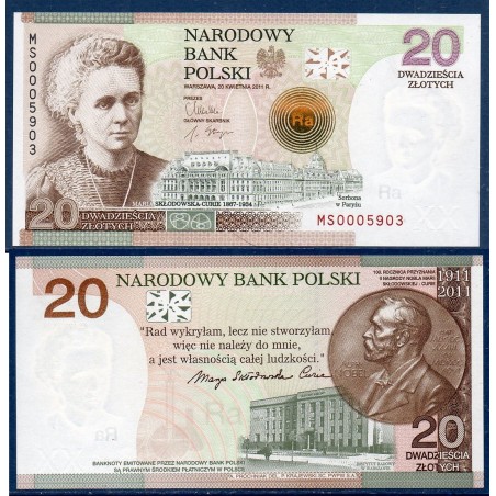Pologne Pick N°184A, Neuf Billet de banque de 20 Zlotych 2011