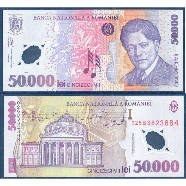 Roumanie P.113a, Neuf Billet de 50000 leï 2001-2004 George Enescu