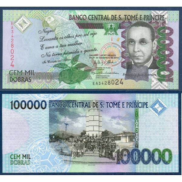 Sao Tomé et Principe P.69c, Neuf, Billet de 100000 Dobras 2013 Tenreiro