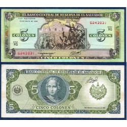 El Salvador Pick N°138a, TTB Billet de banque de 5 colones 1990