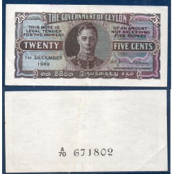 Ceylan Pick N°44b, Billet de banque de 25 cents 1949