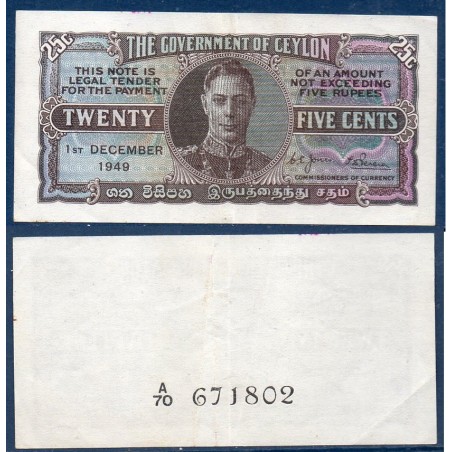 Ceylan Pick N°44b, Billet de banque de 25 cents 1949