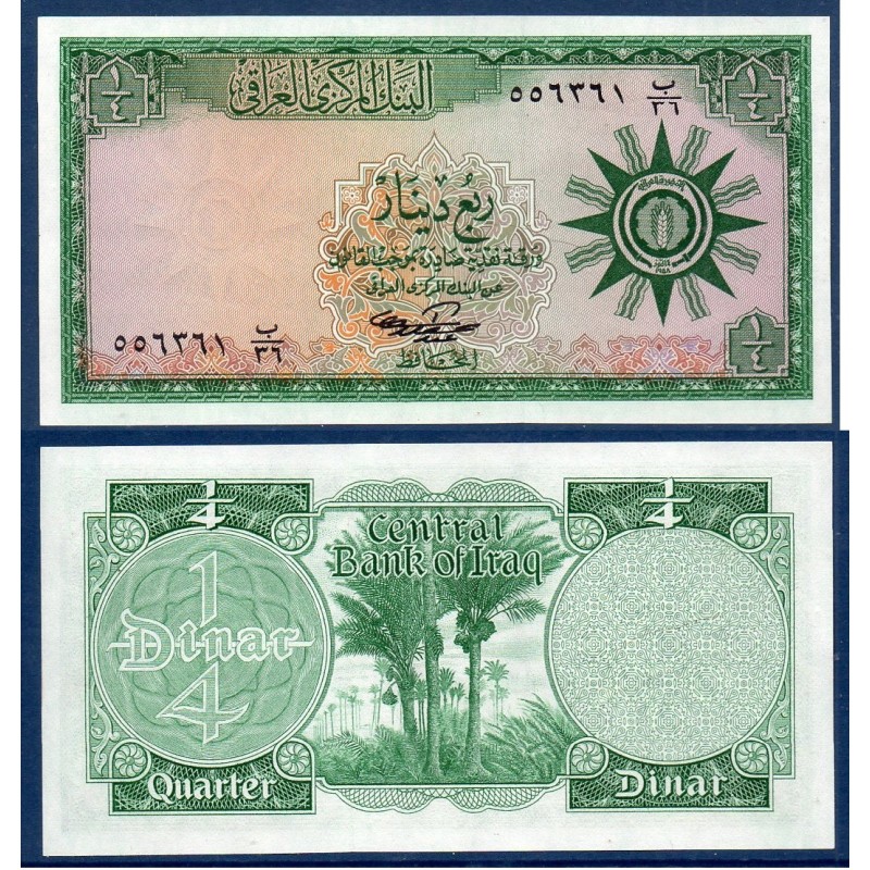 Irak Pick N°51b billet de banque de 1/4 Dinar 1959