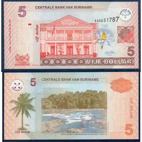 Suriname P.157a, neuf Billet de 5 Dollars 2004 Gran Rio Sula