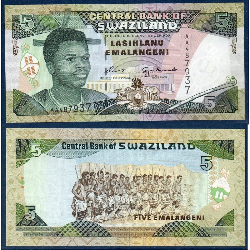 Swaziland Pick N°23a,  Neuf Billet de banque de 5 emalangénie 1995