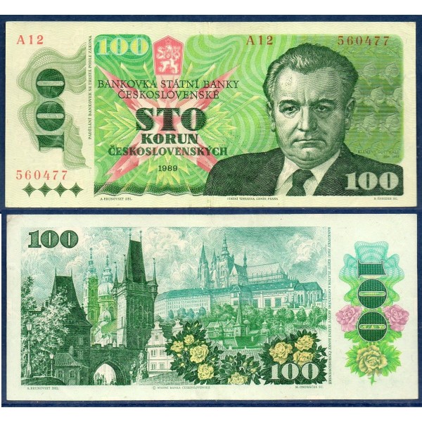 Tchécoslovaquie P.97, TTB billet de 100 Korun 1989 Klement Gottwald