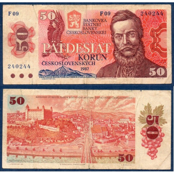 Tchécoslovaquie P.96a, TB billet de 50 Korun 1987 Ludovit Stur