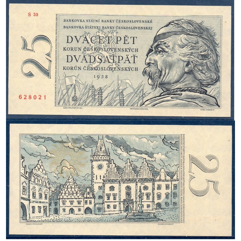 Tchécoslovaquie Pick N°87a, neuf Billet de banque de 25 Korun 1958