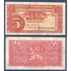 Tchécoslovaquie Pick N°59a, Billet de banque de 5 Korun 1945