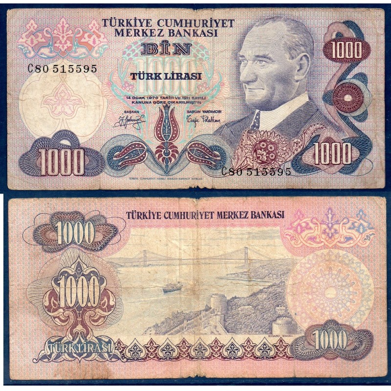 Turquie Pick N°191, TB Billet de banque de 1000 Lira 1978-1986