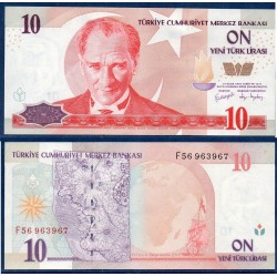 Turquie Pick N°218, Neuf Billet de banque de 10 Nouvelle Lira 2005