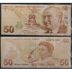 Turquie Pick N°225b, TB Billet de banque de 50 Lira 2009