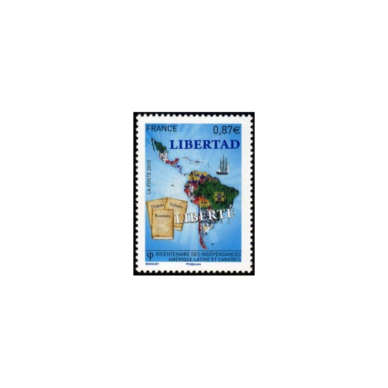 Timbre France Yvert No 4527 Indépendances Amérique latine et Caraibes