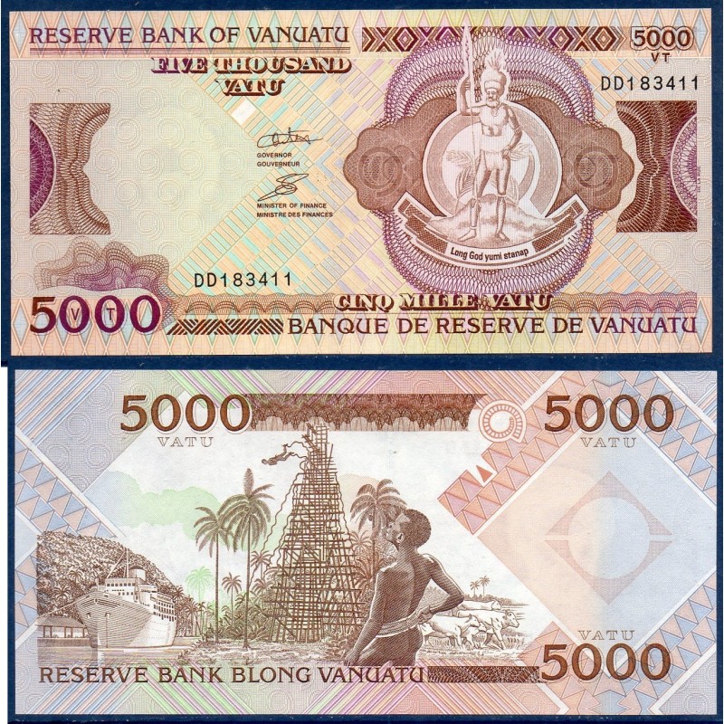 Vanuatu Pick N°15, Unc Billet de banque de 5000 Vatu 2006-2010