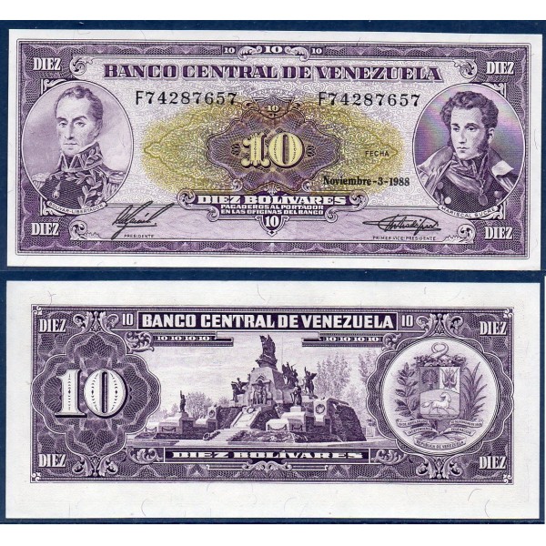 Venezuela Pick N°62, Neuf Billet de banque de 10 Bolivares 1988