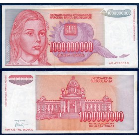 Yougoslavie Pick N°126, TTB Billet de banque de 1 milliard Dinara 1993