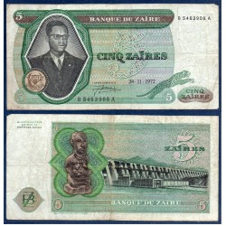 Zaire Pick N°20a, TB Billet de banque de 5 Zaires 1972