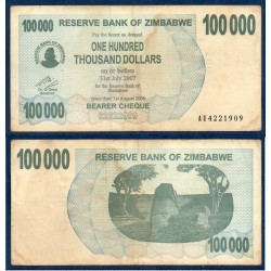 Zimbabwe Pick N°48b, TB Billet de banque de 100000 Dollars 2006