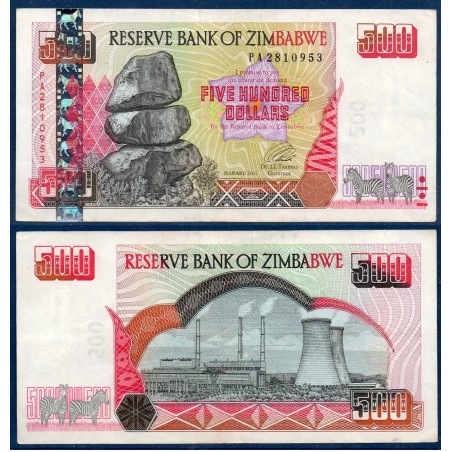 Zimbabwe Pick N°10, TTB Billet de banque de 500 Dollars 2001