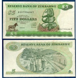 Zimbabwe Pick N°2e, Billet de banque de 5 Dollars 1994