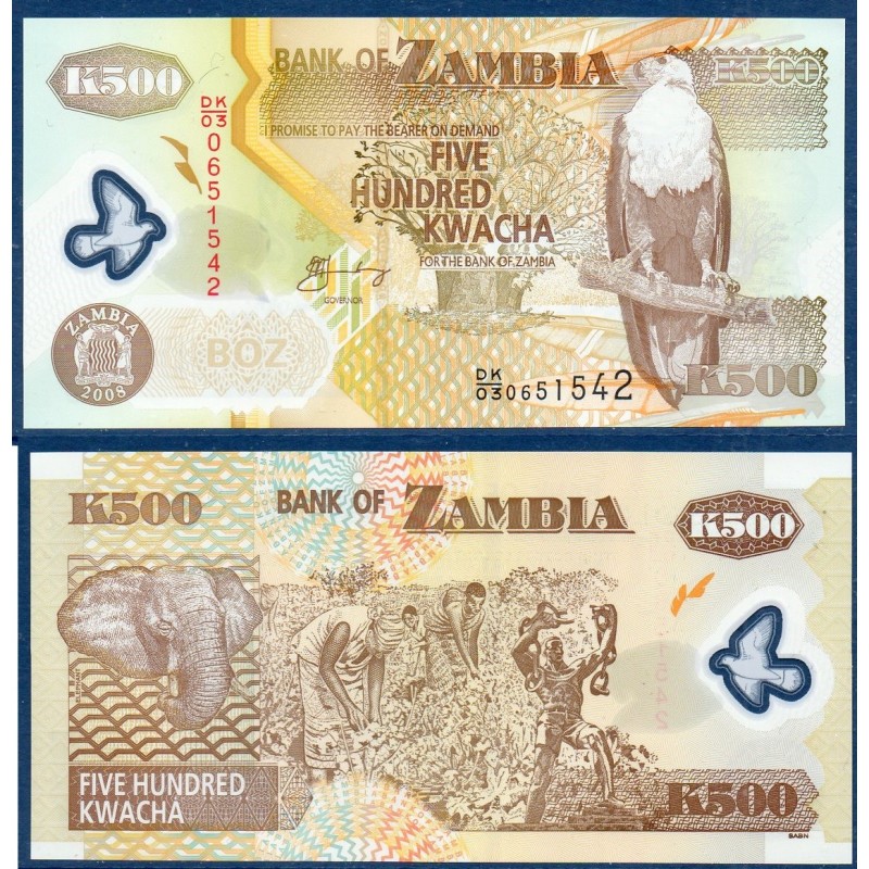 Zambie Pick N°43f, Billet de banque de 500 Kwacha 2008