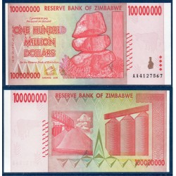 Zimbabwe Pick N°80, neuf Billet de banque de 100 millions de Dollars 2008