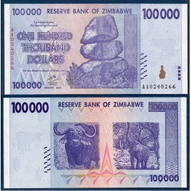 Zimbabwe Pick N°75, Billet de banque de 100000 Dollars 2008