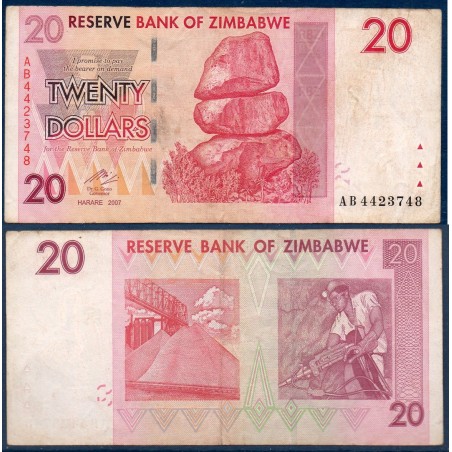Zimbabwe Pick N°68, TB Billet de banque de 20 Dollars 2007