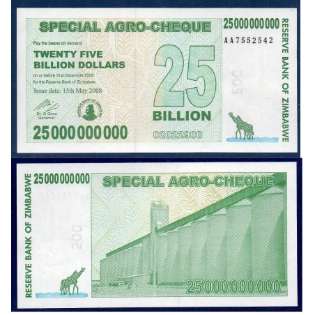 Zimbabwe Pick N°62, neuf Billet de banque de 25 milliards de Dollars 2008