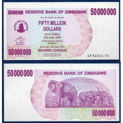 Zimbabwe Pick N°57, Neuf Billet de banque de 50 millions Dollars 2008