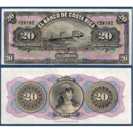 Costa Rica Pick N°S165, Billet de banque de 20 Pesos 1899