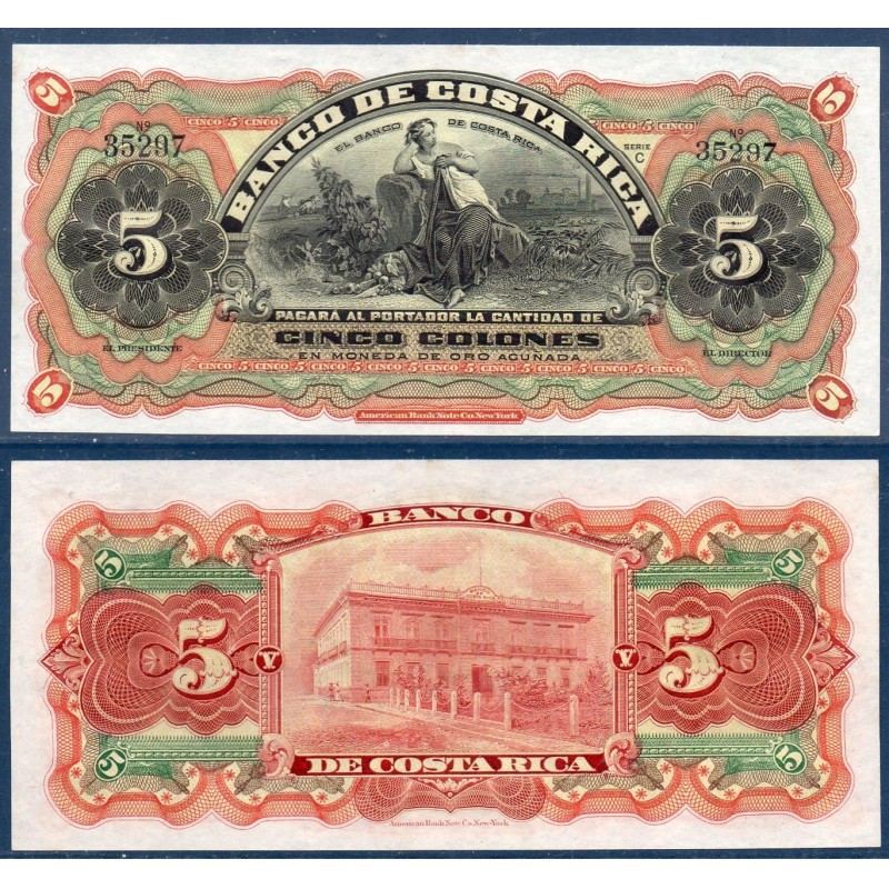 Costa Rica Pick N°S173r, Billet de banque de 5 colones 1901-1908