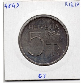 Suisse 5 francs 1984 Sup, KM 63 pièce de monnaie