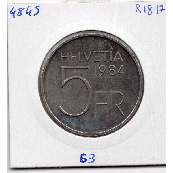 Suisse 5 francs 1984 Sup, KM 63 pièce de monnaie