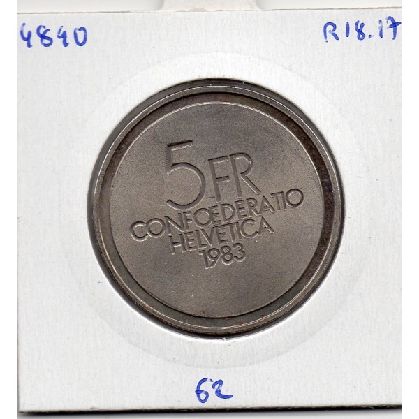 Suisse 5 francs 1983 Sup, KM 62 pièce de monnaie