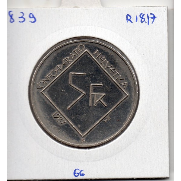Suisse 5 francs 1987 Sup, KM 66 pièce de monnaie