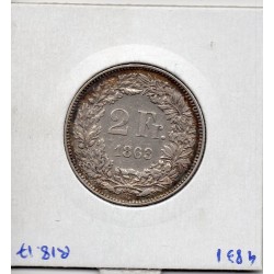 Suisse 2 francs 1863 SUP, KM 10a pièce de monnaie