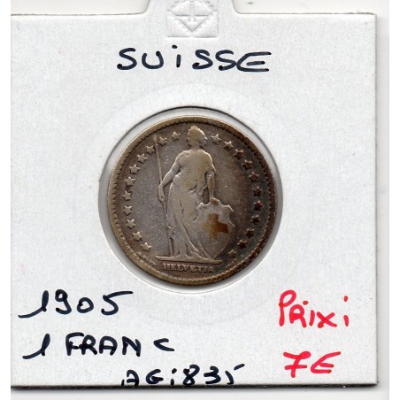Suisse 1 franc 1905 TB, KM 24 pièce de monnaie