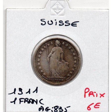 Suisse 1 franc 1911 TTB, KM 24 pièce de monnaie