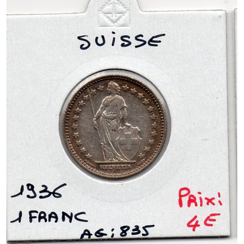 Suisse 1 franc 1936 TTB, KM 24 pièce de monnaie