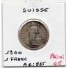 Suisse 1 franc 1940 TTB, KM 24 pièce de monnaie