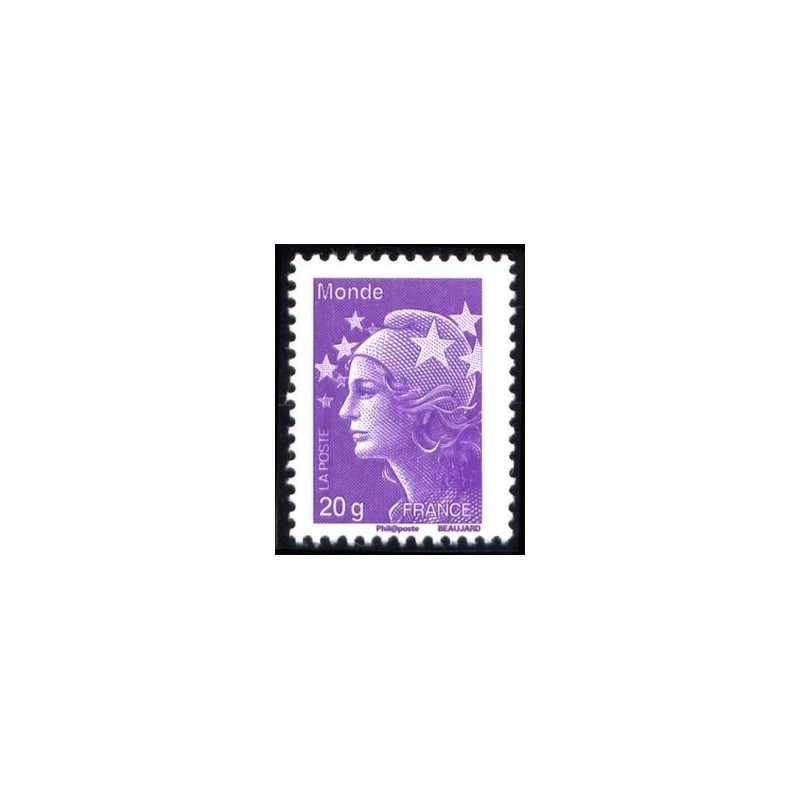 Timbre FranceYvert No 4568 Marianne de Beaujard monde 20g violet rouge