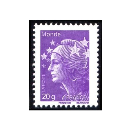 Timbre FranceYvert No 4568 Marianne de Beaujard monde 20g violet rouge