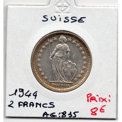 Suisse 2 francs 1944 TTB, KM 21 pièce de monnaie