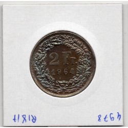 Suisse 2 francs 1964 Spl, KM 21 pièce de monnaie