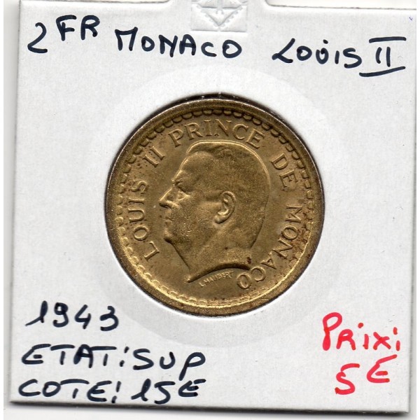 Monaco Louis II 2 francs 1943 Sup, Gad 134 pièce de monnaie