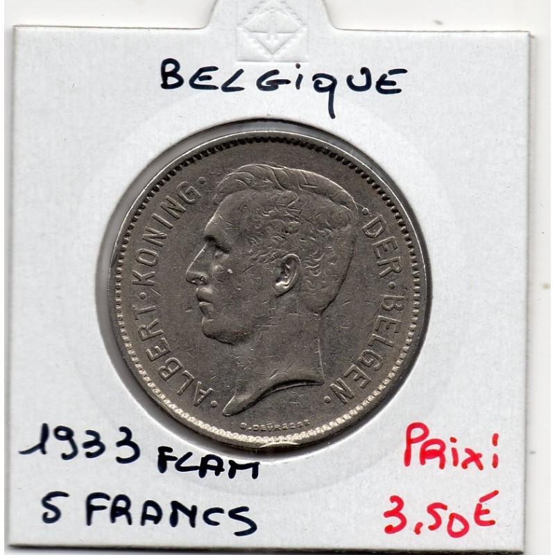 Belgique 5 Francs 1933 en Flamand TTB, KM 98 pièce de monnaie