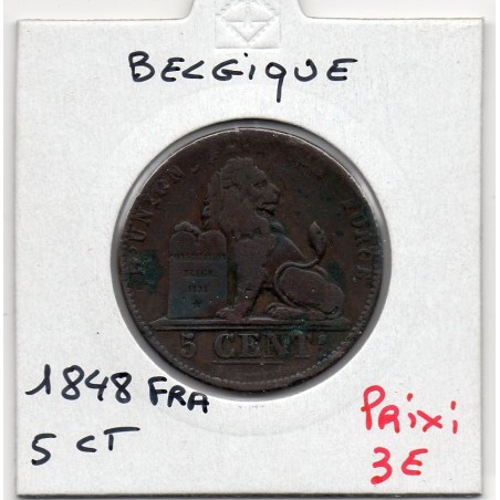 Belgique 5 centimes 1848 TB, KM 5 pièce de monnaie